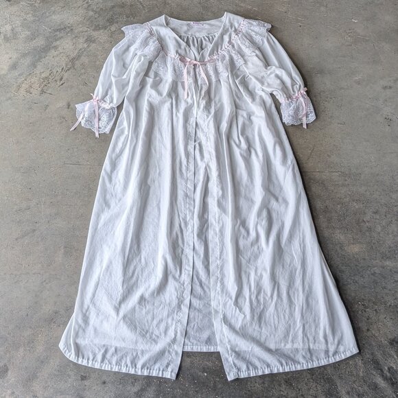 Vintage Take Nine Maternity Wear White Lace Ruffle Open Front Robe medium - Picture 1 of 9